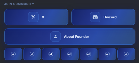 Community buttons: X, Discord, About Founder and BaseScan contract chips