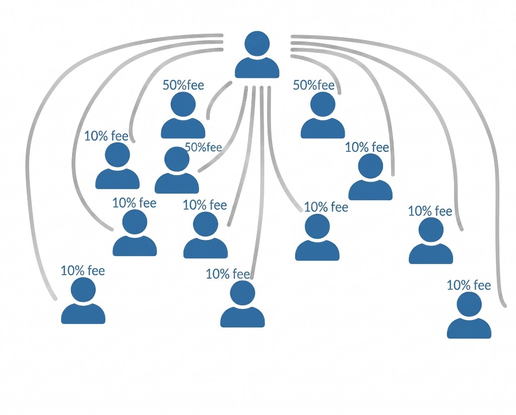 Elite referral tier - 50% direct, 10% indirect fees